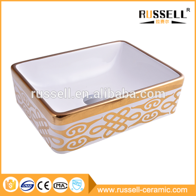 Modern luxury bathroom delicate gold pattern ceramic lavabo sinks